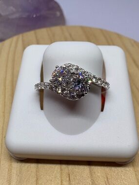 Sterling Silver Moissanite Bypass Ring Size 7